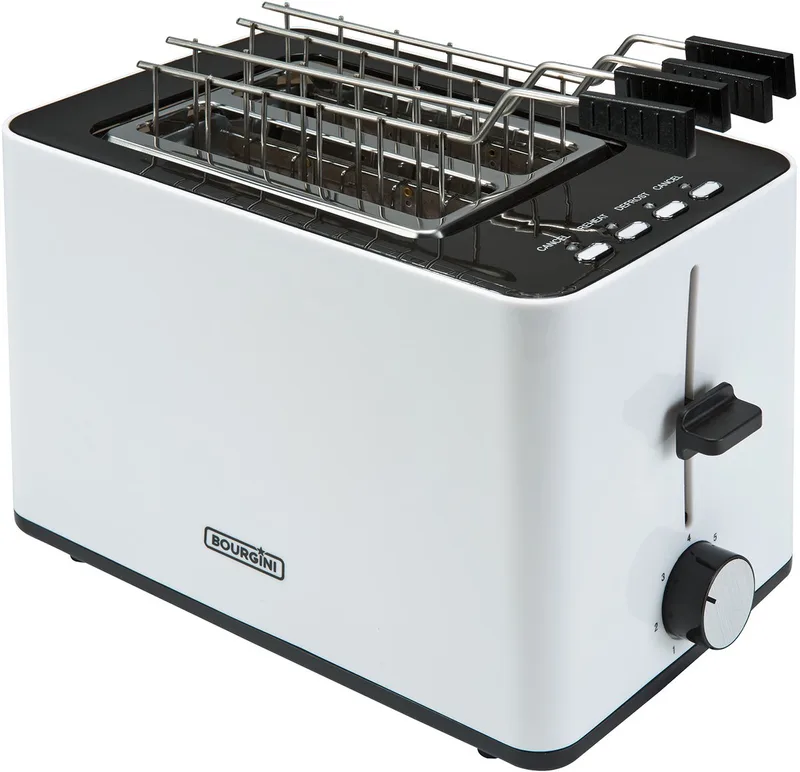 Tosti Toaster - Broodrooster met Tostiklemmen - Extra brede sleuf geschikt voor 2 tosti's - Instelbare bruiningsstand en ontdooifunctie de Bourgini en Blanc – photo produit