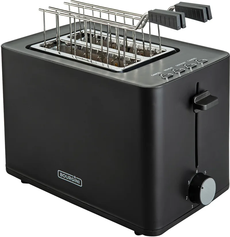 Tosti Toaster - Broodrooster met Tostiklemmen - Extra brede sleuf geschikt voor 2 tosti's - Instelbare bruiningsstand en ontdooifunctie van Bourgini in Zwart – productfoto
