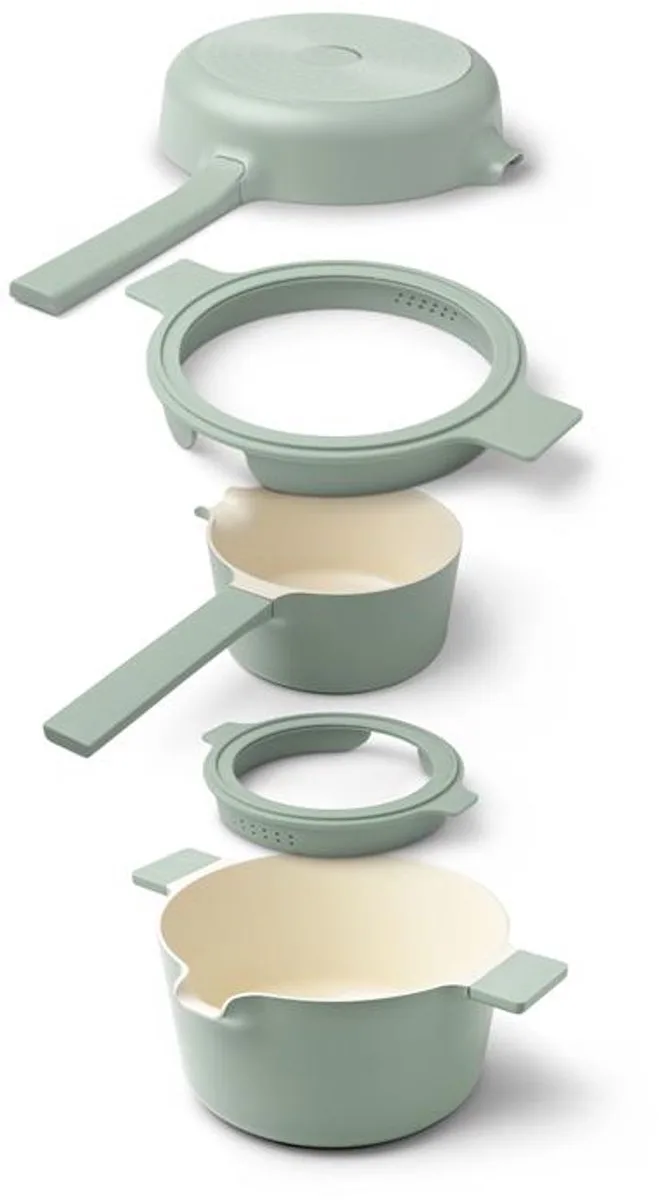 Compact Stapelbare 5-delige Pannenset Camping - Kookpannenset 5-delig - PFAS-vrij - Geschikt voor inductie van Brabantia in Groen – productfoto