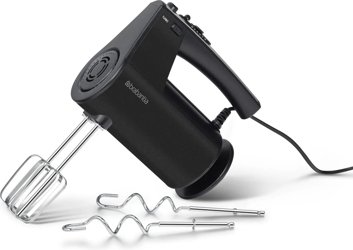 Handmixer - 10 snelheden en Turbofunctie - Mixer met Deeghaken, Gardes - Krachtig en Compact van Brabantia in Zwart – productfoto