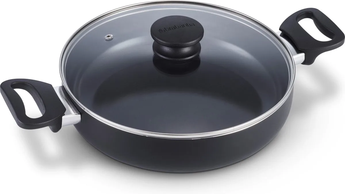 INDU+ Hapjespan / Skillet - Ø 28 cm -met Glazen deksel -Keramische antiaanbaklaag - Inductie - 100% PFAS vrij van Brabantia in Zwart – productfoto