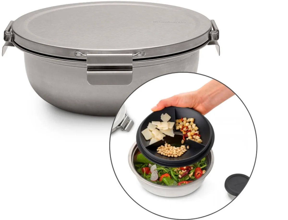 Make & Take salade lunchbox 1,3 liter - RVS by Brabantia in Matt Steel – product photo