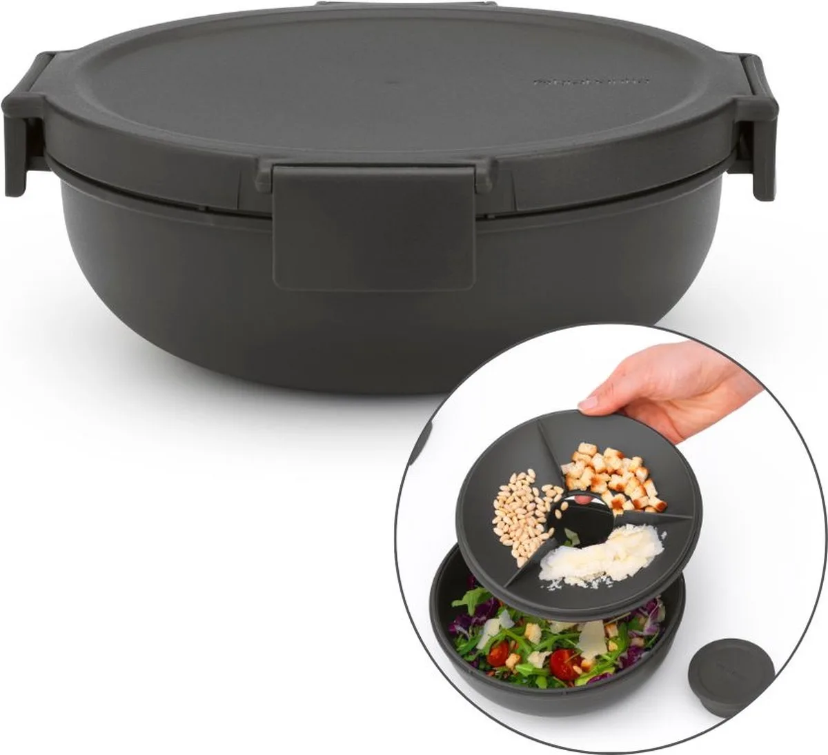 Make & Take Salade Lunchbox To Go - 1,3 l - Kunststof van Brabantia in Donkergrijs – productfoto