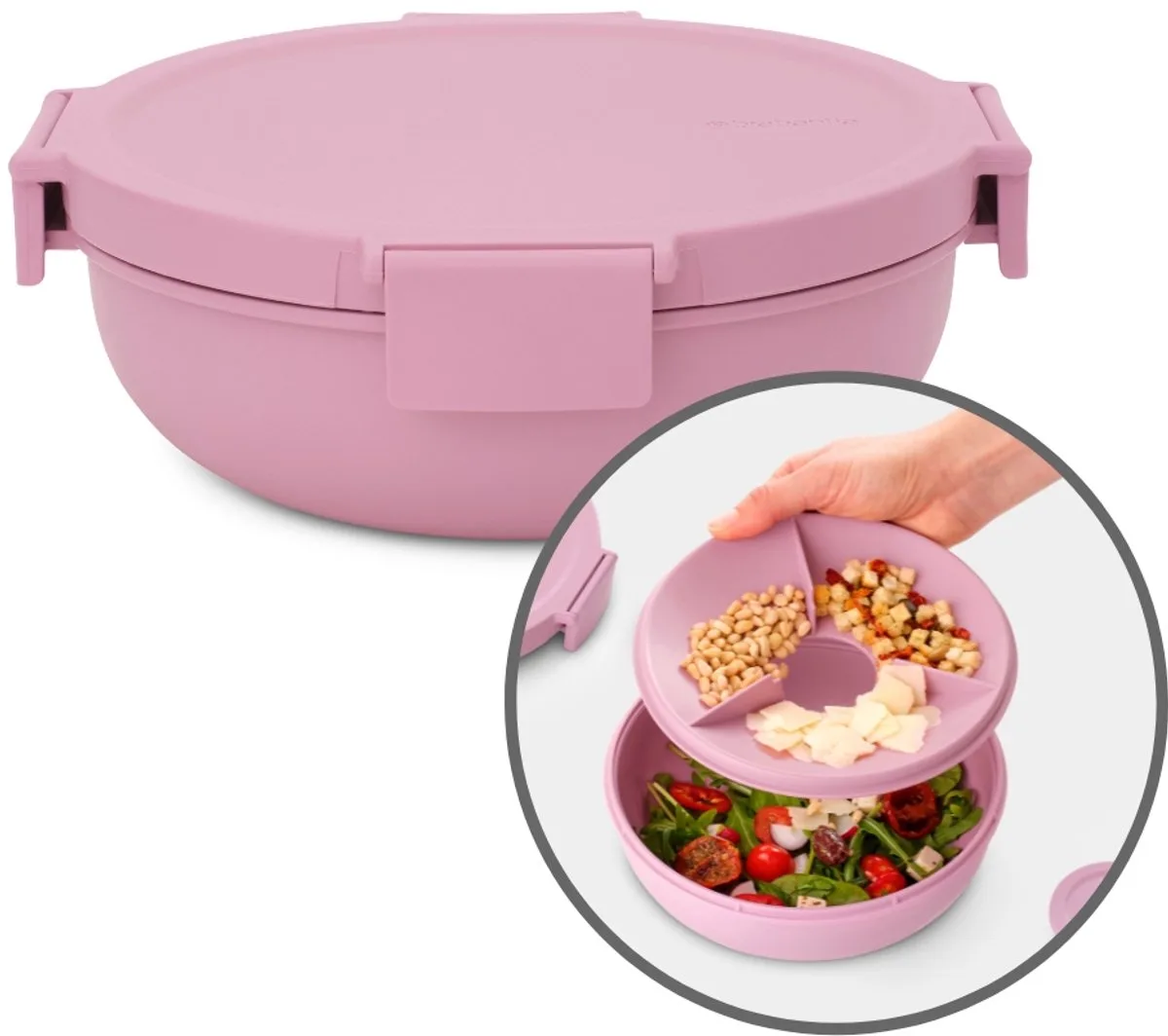 Make & Take Salade Lunchbox To Go - 1,3 l - Kunststof van Brabantia in Lilac Pink – productfoto