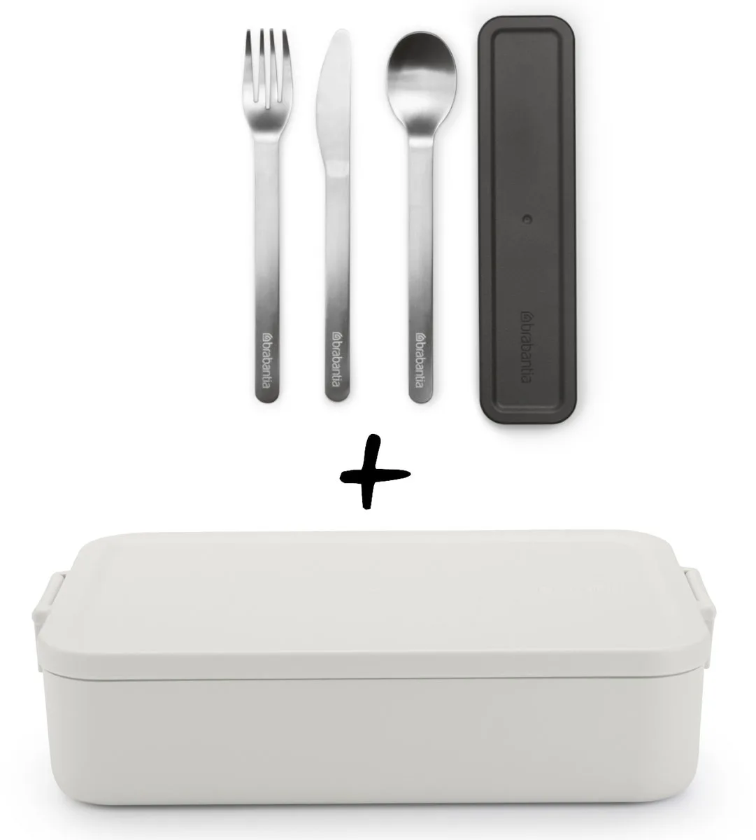 Make & Take Set - Bento Lunchbox + Bestekset 3-delig - Dark/Light Grey fra Brabantia i Lysegrå – produktbillede