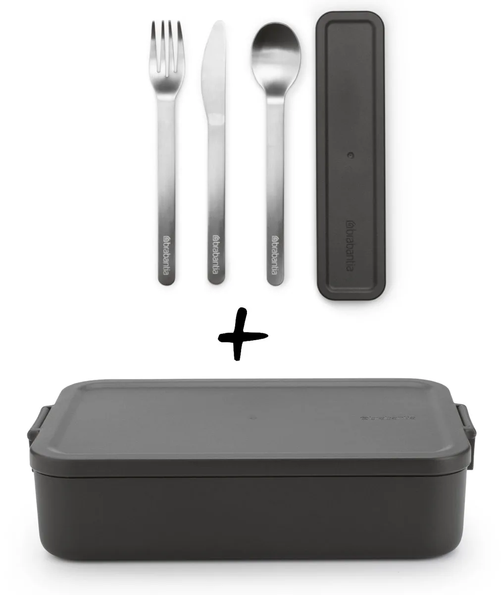 Make & Take Set - Bento Lunchbox + Bestekset 3-delig fra Brabantia i Mørkegrå – produktbillede