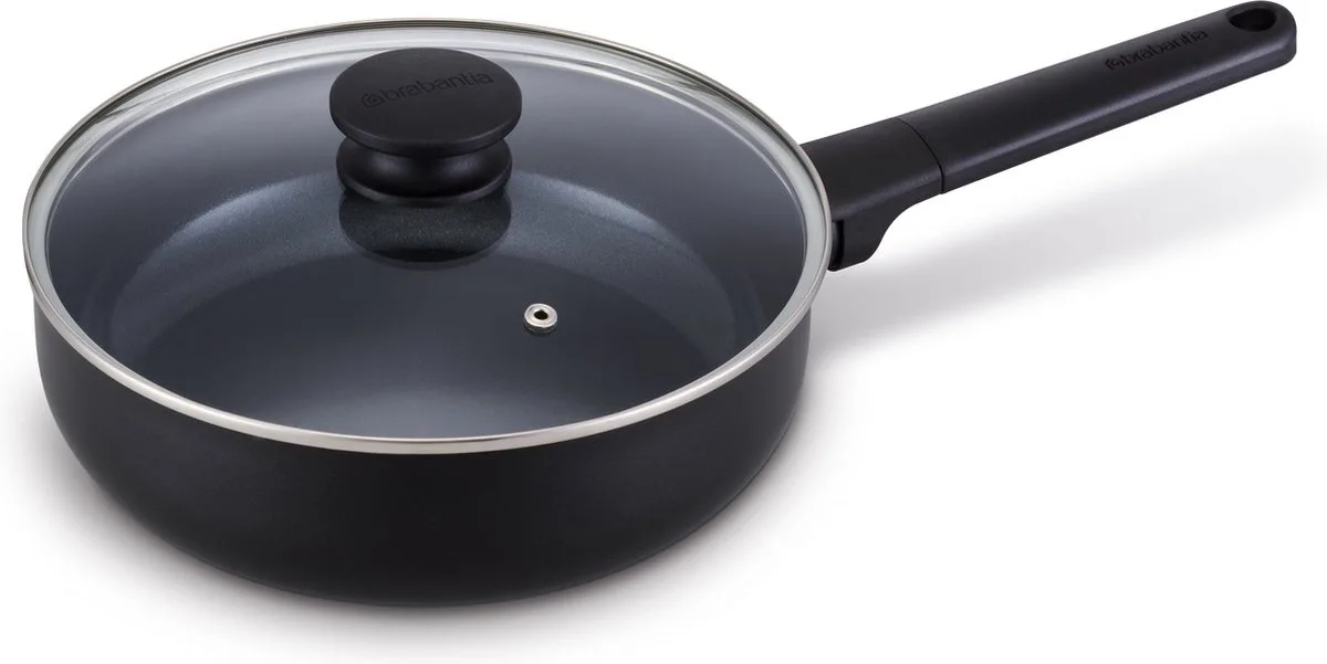 NERO Hapjespan / Skillet - Ø 24 cm – Inclusief Glazen Deksel - Ergonomisch en licht - 100% PFAS vrij- 100% Gerecycleerd -Keramische Anti-aanbaklaag - Geschikt voor alle warmtebronnen van Brabantia in Zwart – productfoto