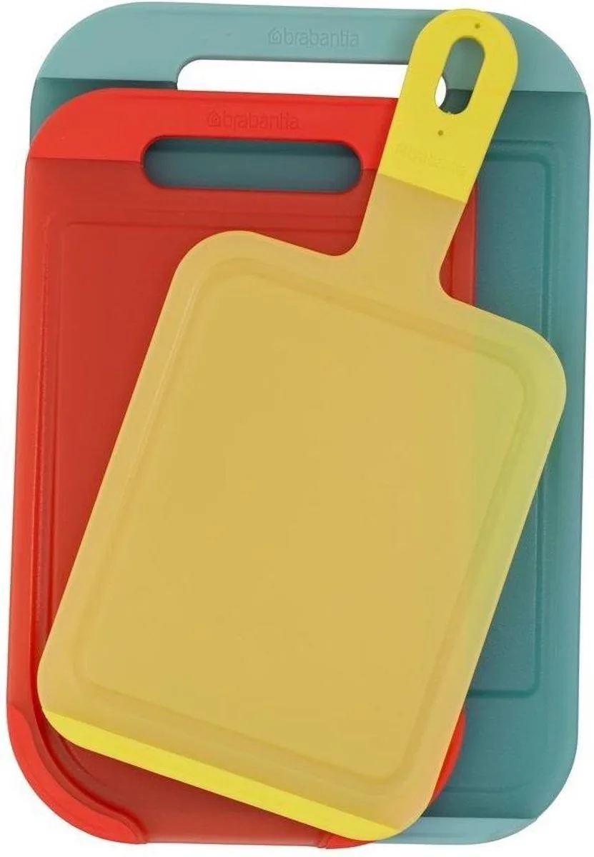 Tasty Colours Kunststof Snijplanken - Snijplankenset 3-delig - Yellow/Red/Mint van Brabantia in Geel, Rood en mint – productfoto