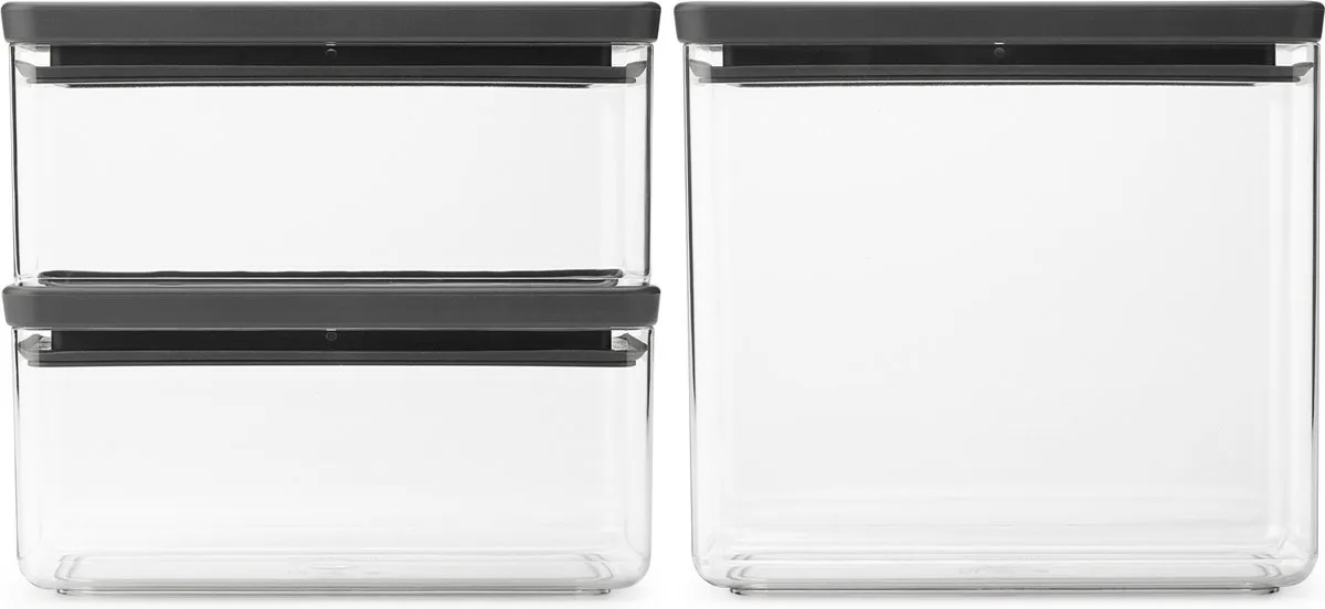 Tasty+ Voorraadbussen - Stapelbaar - 1,5 + 1,5 + 3,5 l fra Brabantia i Mørkegrå – produktbillede
