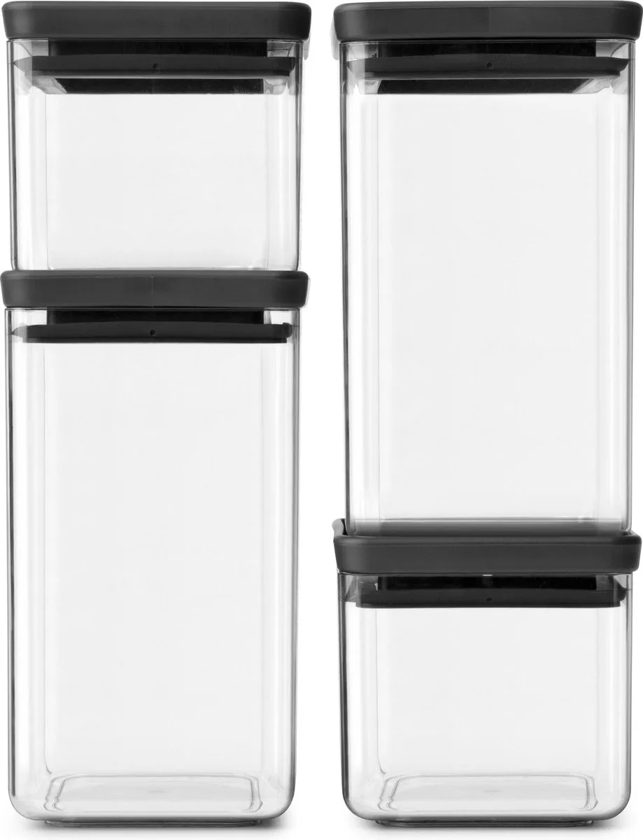 Tasty+ Voorraadbussen - Stapelbaar - 2x 0,7 l & 2x 1,6 l van Brabantia in Donkergrijs – productfoto