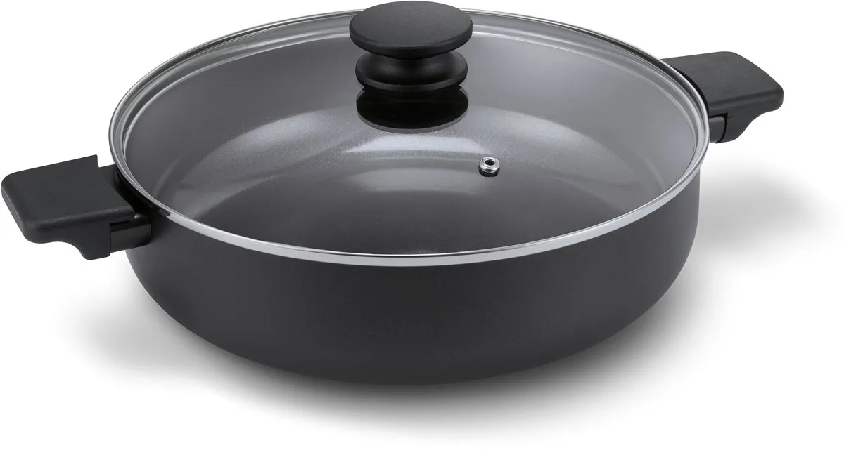 VANTA Hapjespan - Ø 28 cm - met Deksel - Sauteerpan - Keramische Antiaanbaklaag Titanium Versterkt - Geschikt voor Inductie - 100% PFAS Vrij van Brabantia in Zwart – productfoto