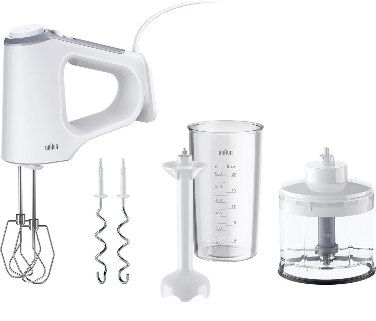 MultiMix3 HM3235WH - Handmixer - Ergonomische handgreep - Incl mixervoet en hakmolen -550W de Braun en Blanc – photo produit