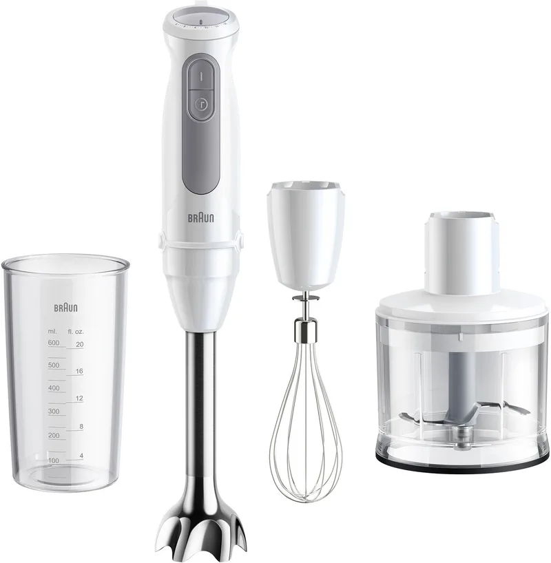 MultiQuick 5 MQ50.236M – Staafmixer - 21 snelheden - RVS Staafmixervoet met hakmolen, garde en beker - 1000 W by Braun in White – product photo