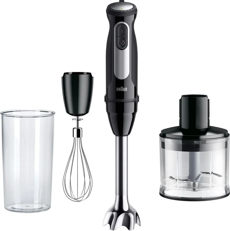 MultiQuick 5 Pro MQ55.236M – Staafmixer Set - 25 snelheden - RVS Staafmixervoet met Hakmolen, garde en beker - 1000 W fra Braun i Sort – produktbillede