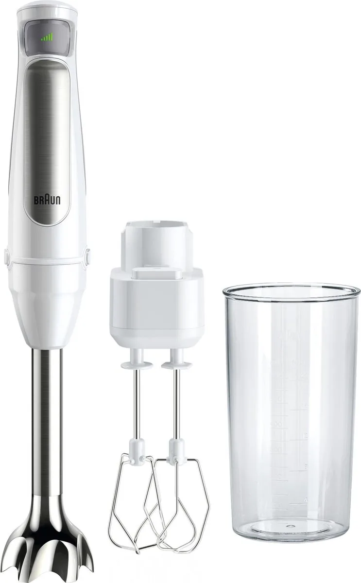 MultiQuick 7 MQ7005WH – Staafmixer - Inclusief Garde- Traploze Easy SmartSpeed bediening - SplashControl antispatvoet - 1000 W by Braun in White – product photo
