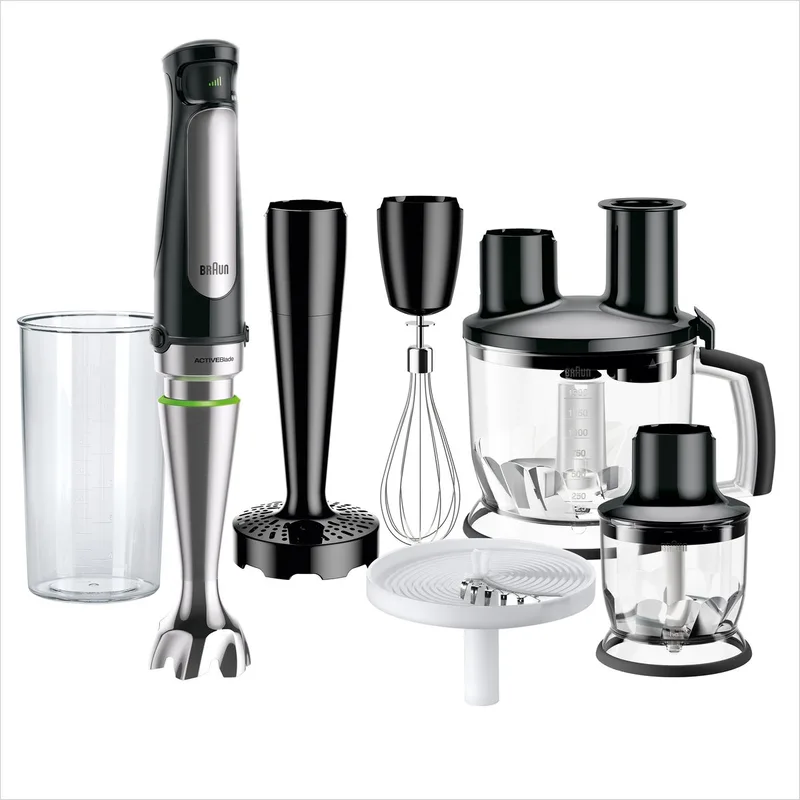 MultiQuick 7X MQ7087X – Staafmixer - Met Foodprocessor, Hakmolen en Pureervoet - Traploze Easy SmartSpeed bediening - Antispatvoet - 1000 W by Braun in Black – product photo