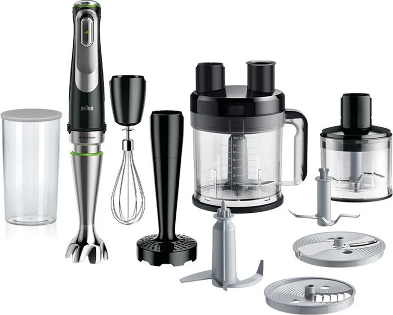 MultiQuick 9 MQ9187XLI – Staafmixer met XL foodprocessor, hakmolen en pureervoet, ActiveBlade technologie en iMode bediening, SplashControl antispatvoet en PowerBell Plus, 1200 W by Braun in Black – product photo