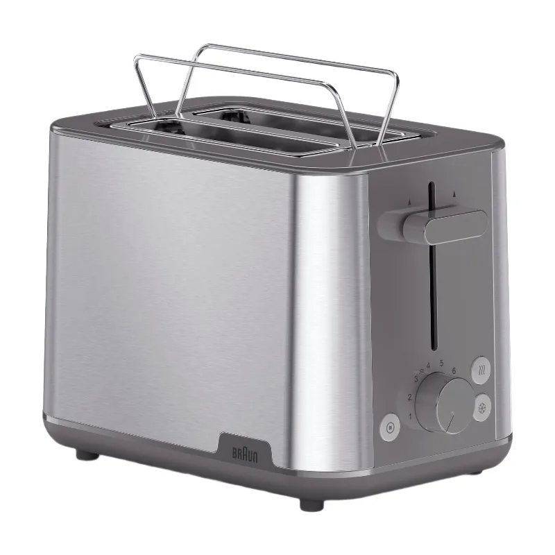 PurShine HT1510GY 2-Scheiben-Toaster, 8 Bräunungsstufen, Aufwärm- und Auftaufunktion, Krümelschublade, 900 W, Grau von Braun – Produktfoto