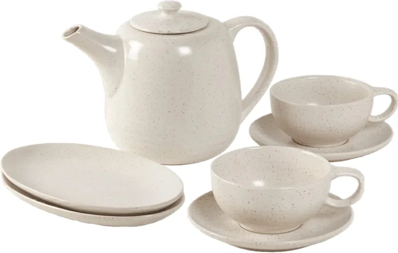 Theeset Nordic Vanilla 7-delig / 2 personen - 1 theepot, 2 bordjes en 2 kop en schotels de Broste Copenhagen en Blanc – photo produit