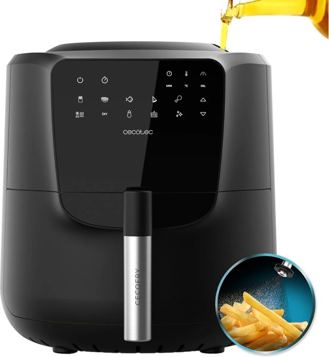 Heißluftfritteuse Cecofry Rain. 5,5 l, integrierte Ölbrause, 7 Stufen, fortschrittliche Technologie, 1550 W, Touchpanel. by Cecotec in ‎Zwart – product photo