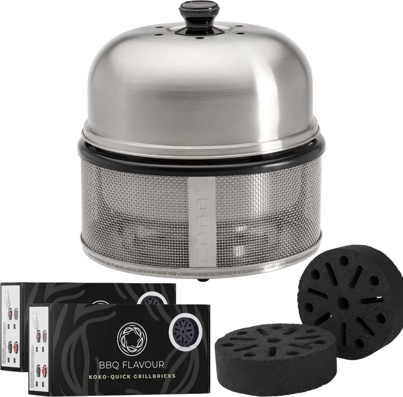Premier Barbecue Bundelset - Houtskoolbarbecue - Inclusief Quick Koko Grillbricks 8 st. - Compact - Ø 30 cm de Cobb en Argent – photo produit