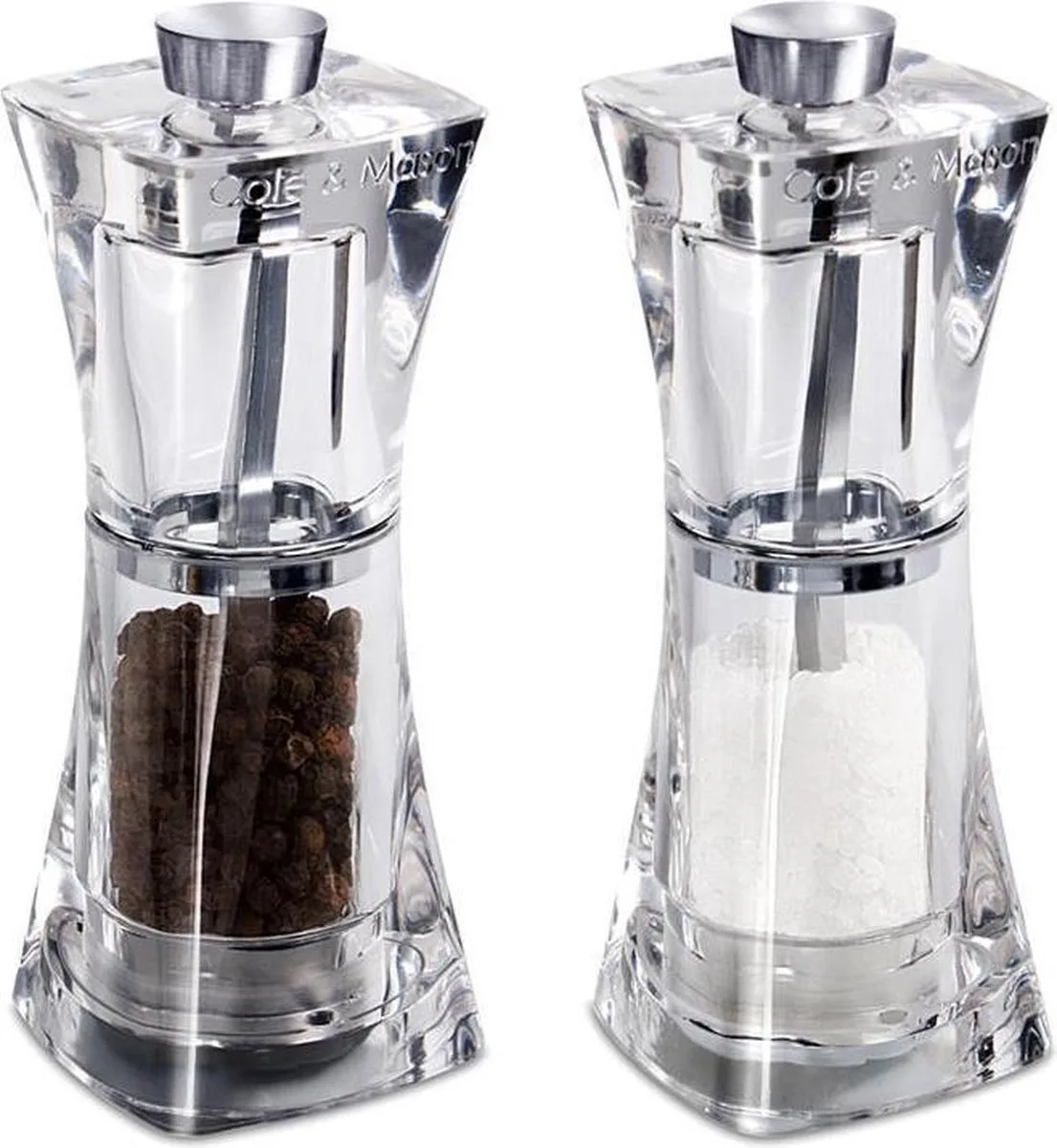 Crystal Peper- en Zoutmolen gift Set – 2-delig – Verstelbare Maalgraad – 12,5 cm från Cole & Mason i Transparent – produktbild