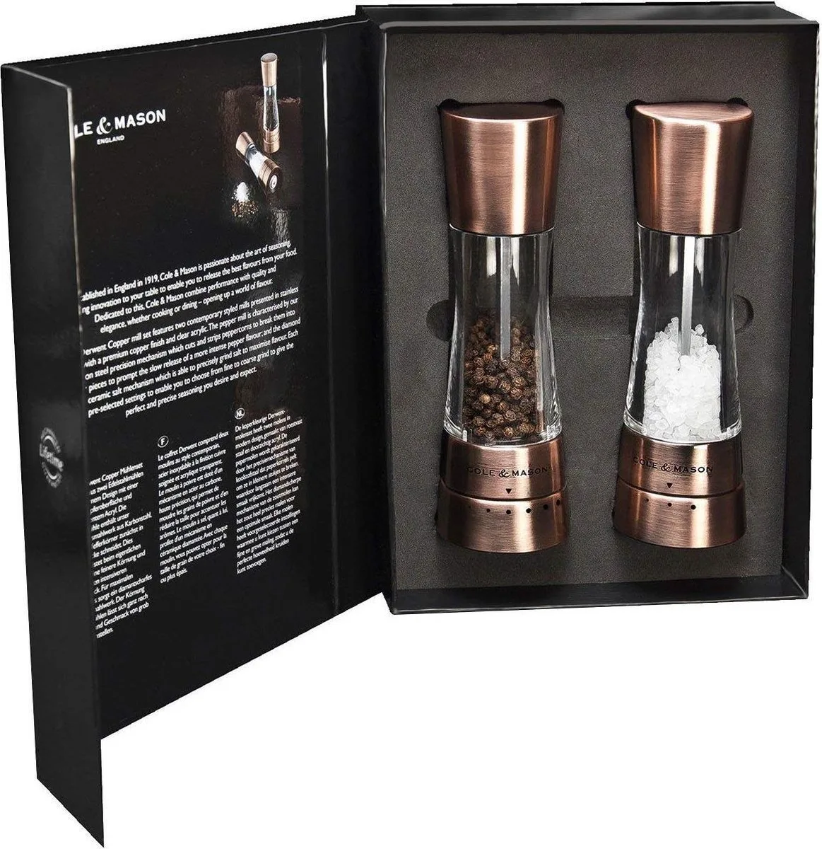 Derwent Copper Salt and Pepper Mill Gift Set 19 cm från Cole & Mason i Rose Goud, Set – produktbild