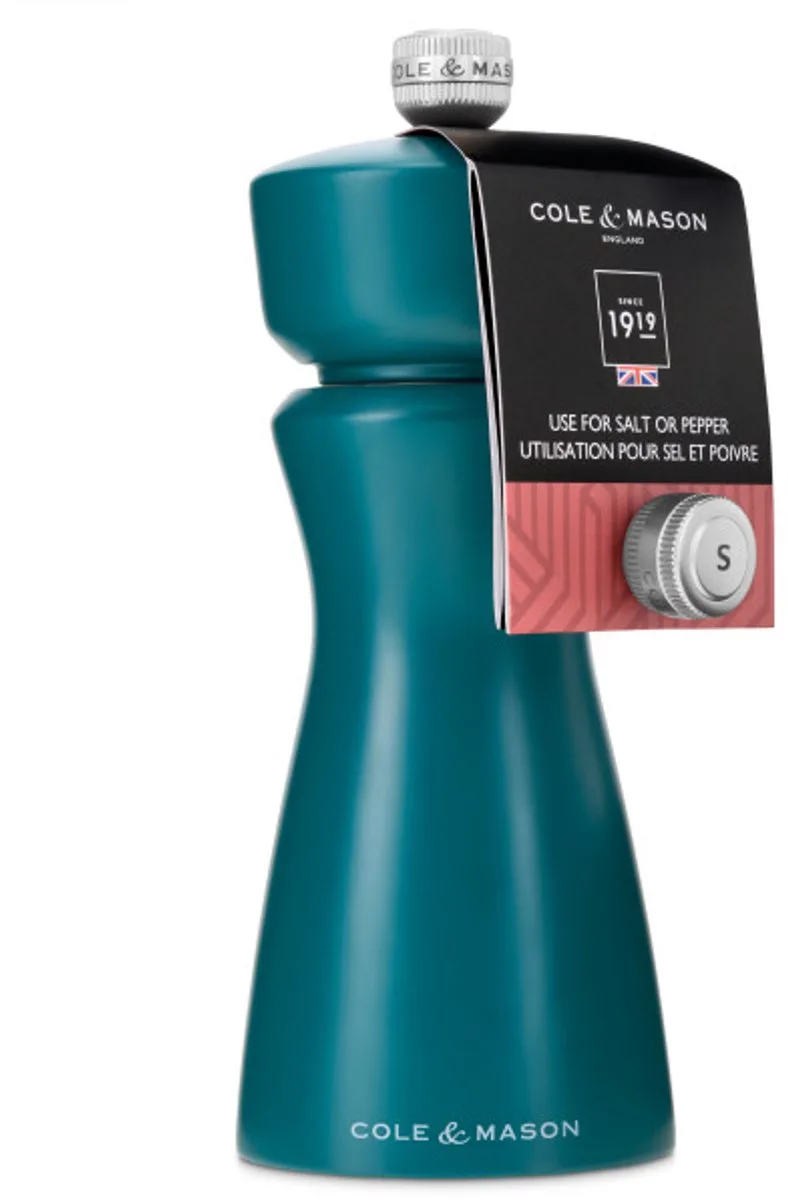 Kenton Zout- of Pepermolen – 15 cm – Keramisch Maalwerk – Instelbaar – Rubberhout van Cole & Mason in Sea Salt – productfoto