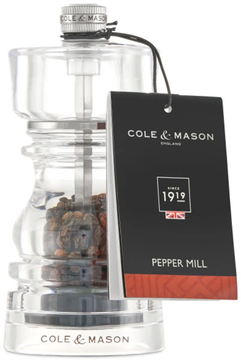 London Pepermolen – 13 cm – Transparant Acryl – Koolstofstaal Precision Maalwerk by Cole & Mason in Acrylic, Pepermolen – product photo