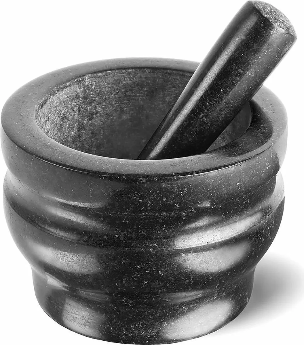 Vijzel en Stamper - Graniet - Extra Groot 18 cm Diameter - Heavy-Duty - Voor Pesto & Currypasta's van Cole & Mason in Zwart – productfoto