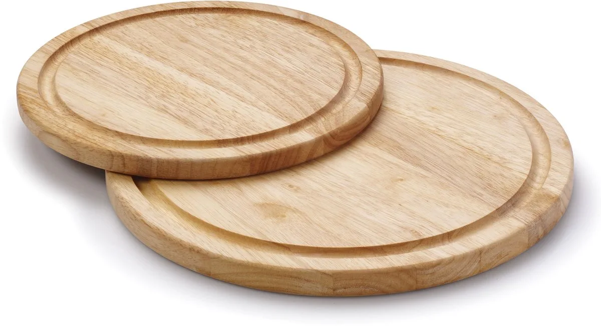 Houten Pizzaplank / Serveerplank met Sapgeul - Rubberhout - ø 30 cm van Continenta in Bruin – productfoto