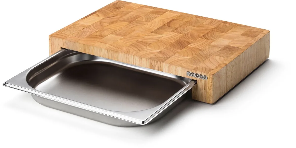 Snijplank met Inox Lade - Rubberwood - 39 x 27 x H6cm fra Continenta i Brun – produktbillede