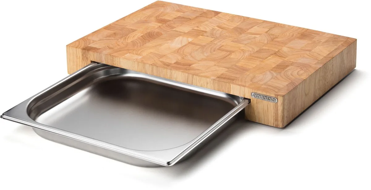Snijplank met Inox Lade - Rubberwood - 48 x 32,5 x H6,5cm de Continenta en Marron – photo produit