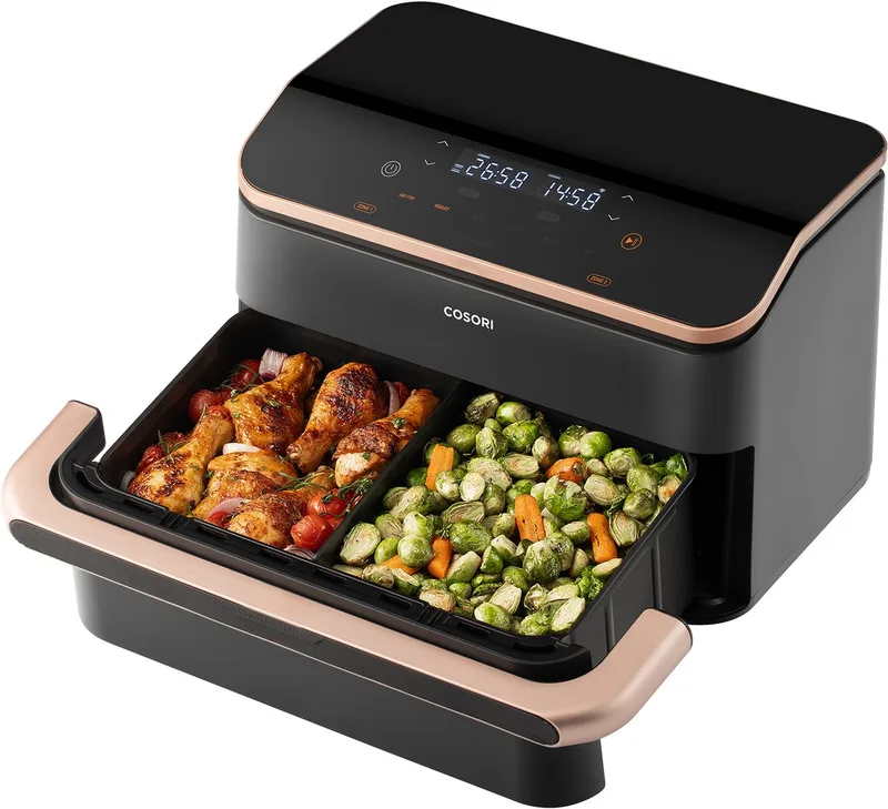Dual Blaze Twinfry – Dubbele Airfryer XXL – 10L – Dual Zone of MegaZone – 6 Programma’s von Cosori in Schwarz, Rose goud – Produktfoto