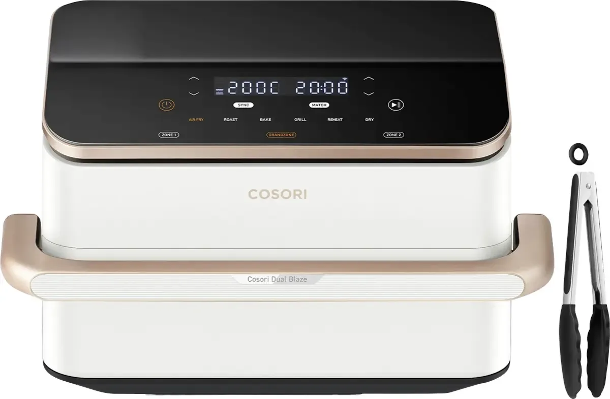 DualBlaze TwinFry 10 l 2800 W commandable par application, passe au lave-vaissellle, Minuteur digital, fonction grill or rose, blanc by Cosori in Or rose, White – product photo