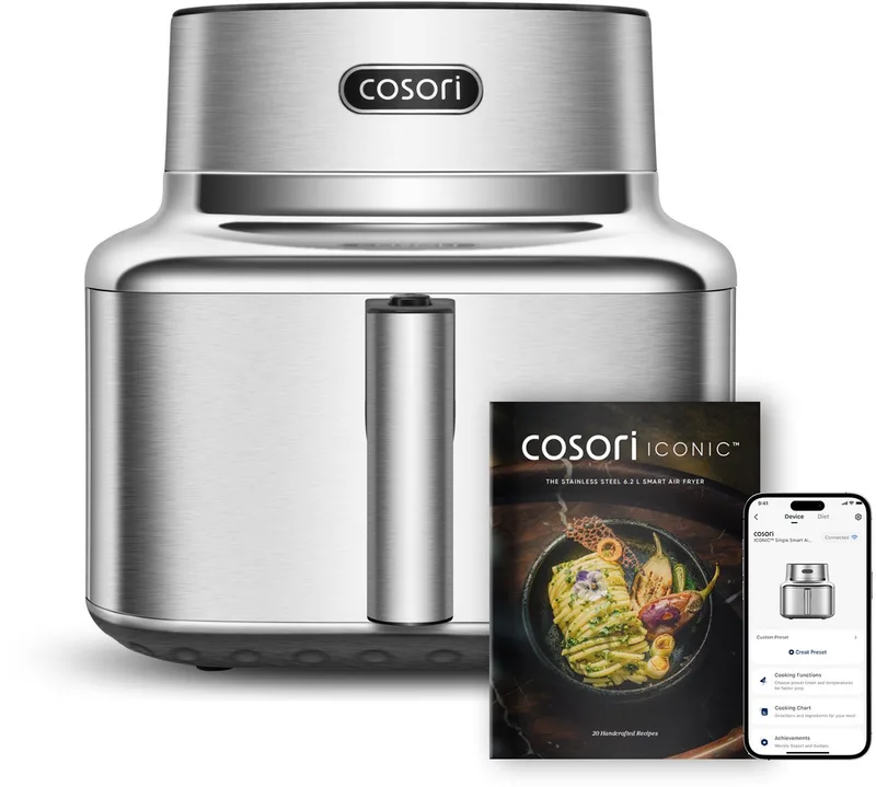 Iconic Single - RVS airfryer - 6.2L inhoud - Keramische anti aanbaklaag - met app ondersteuning by Cosori in RVS Zilver – product photo
