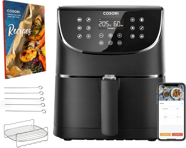 XL Airfryer - Heteluchtfriteuse 5.5 liter - Inclusief Spiezenrek en 5 Spiezen - met App Connectie