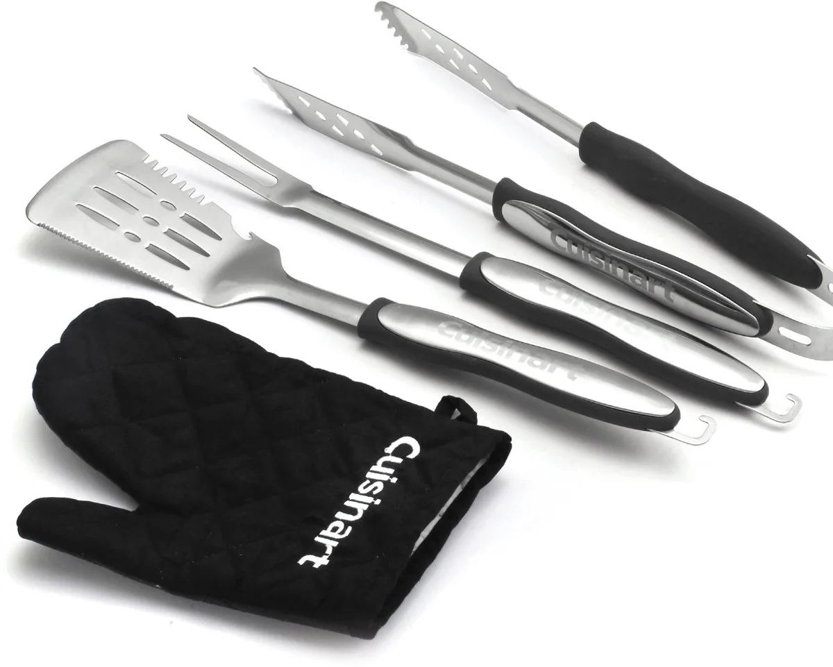 BBQ Accesoires - Spatel, vork en tang van Roestvrij staal - Barbecue Gereedschap - Set van 4 stuks de Cuisinart en Noir – photo produit
