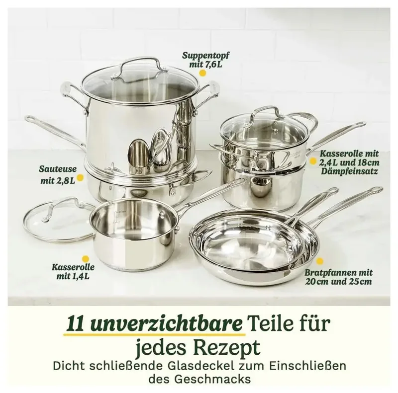 Chef’s Classic™ Pannenset - 11-Delig - RVS - Inductiegeschikt - Met Glasdeksels - Vaatwasserbestendig de Cuisinart en Argent – photo produit 2 sur 2