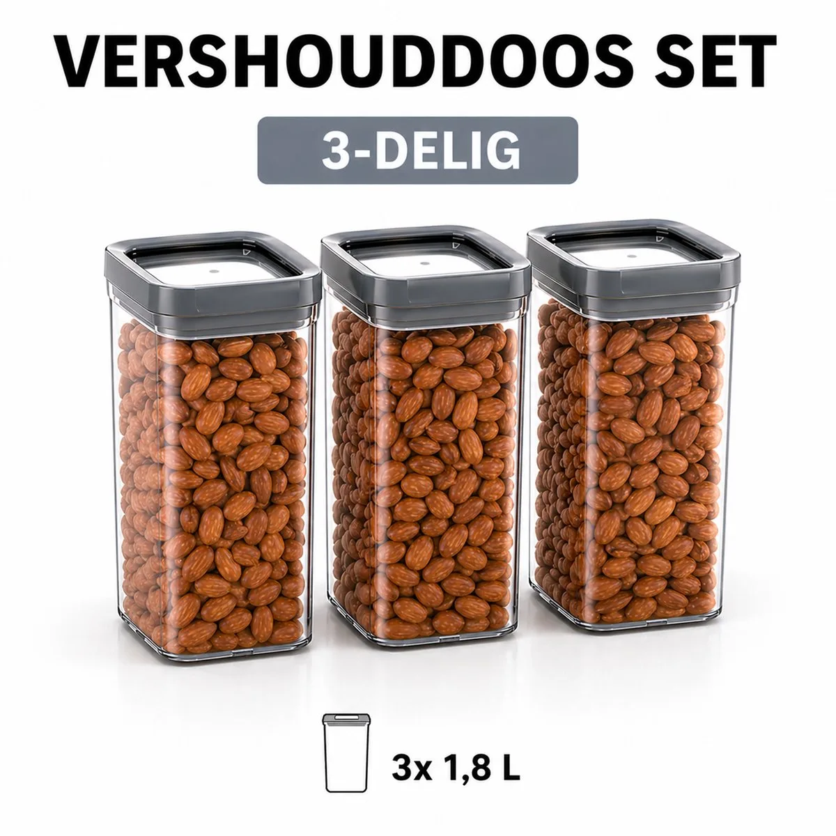 Curver - 3x Vershouddoos - 1,8L - 12 x 12 x 20 cm - Dry Food Storage van Curver in Transparant – productfoto