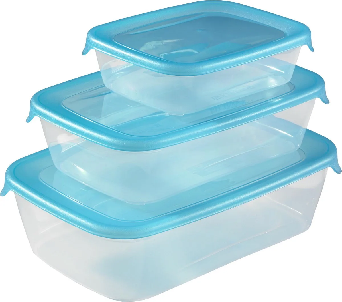 Fresh & Go Vershoudbakjes met deksel - Rechthoekig - 0,5L - 1L en 2L - 3 stuks - Transparant/Blauw van Curver in Transparant – productfoto