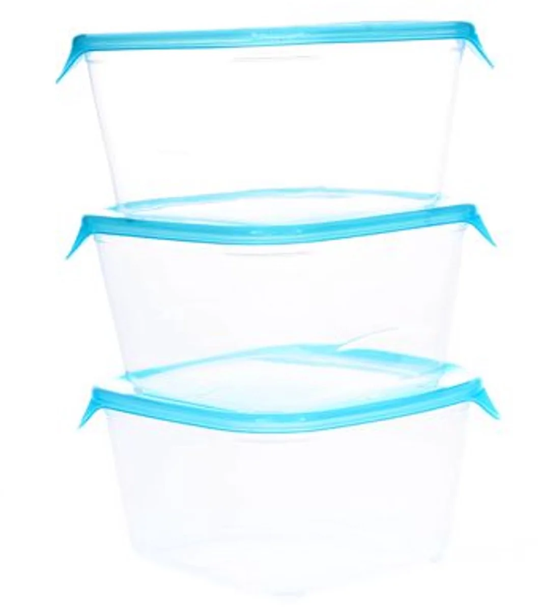 Fresh & Go Vershoudbakjes met deksel - Vierkant - 3x1.2L - 3 stuks - Transparant/Blauw van Curver in Transparant – productfoto