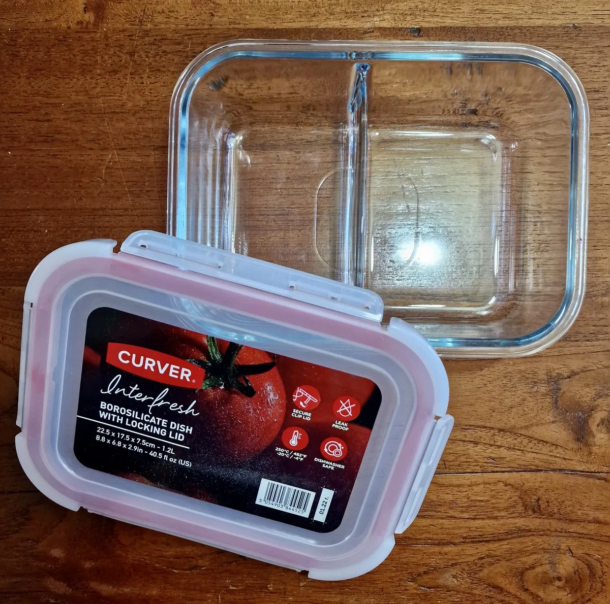 glazen ovenschaal met deksel 1,2 L, 2 vakken de Curver en Transparent – photo produit