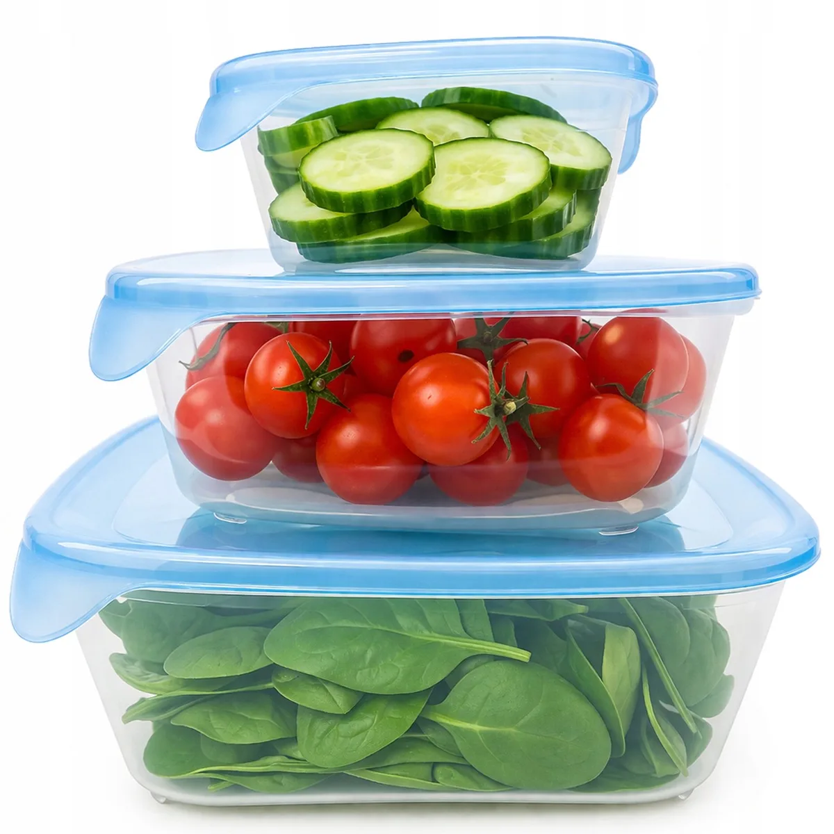 Set Fresh&Go Vershouddozen - 0,25l + 0,8l + 1,7l - Vierkant - Transparant/Translucent Precious Blauw van Curver in Transparant – productfoto