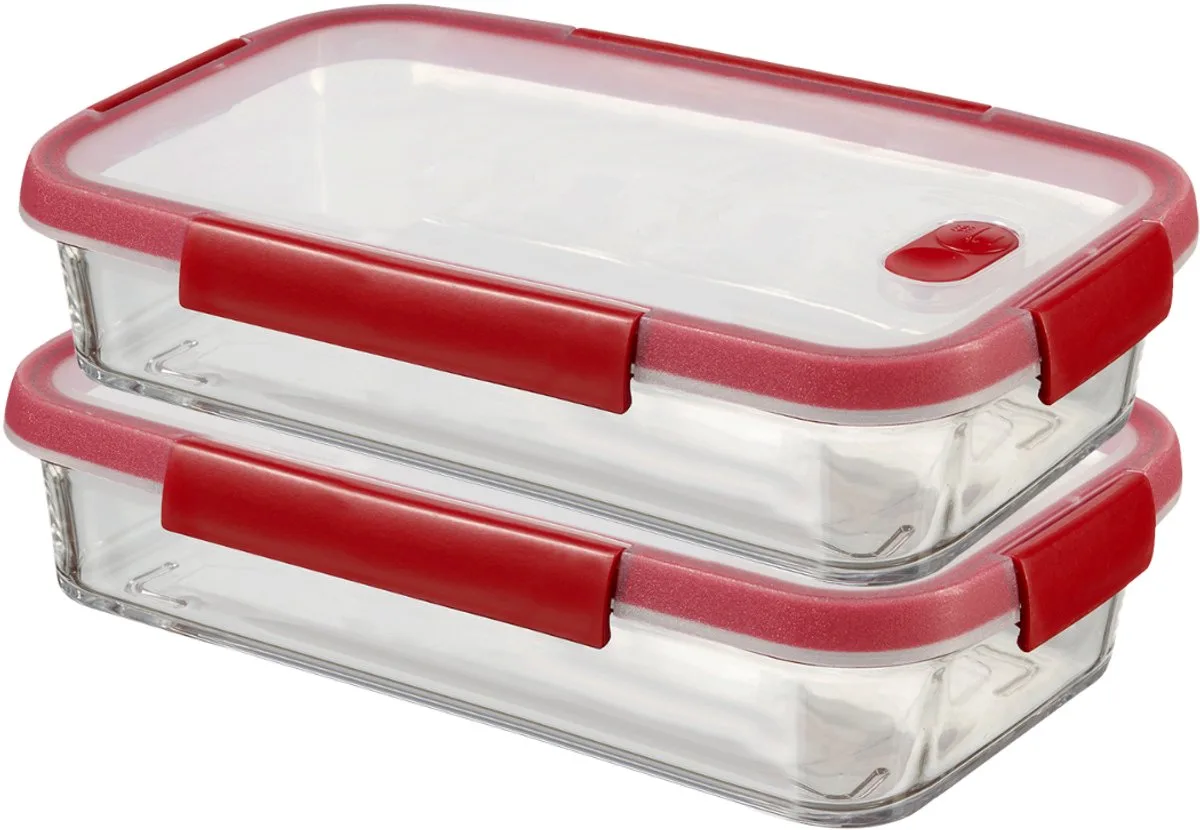 Smart Cook Ovenschaal - Glas met deksel - Set van 2 x 2,3L - Rood/Transparant van Curver in Transparant – productfoto