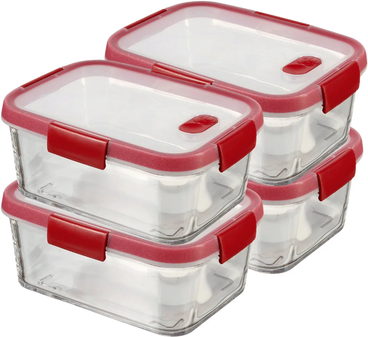 Smart Cook Vershouddoos - Glas met deksel - Rechthoek - 4 x 1,1L - Rood/Transparant de Curver en Rouge – photo produit