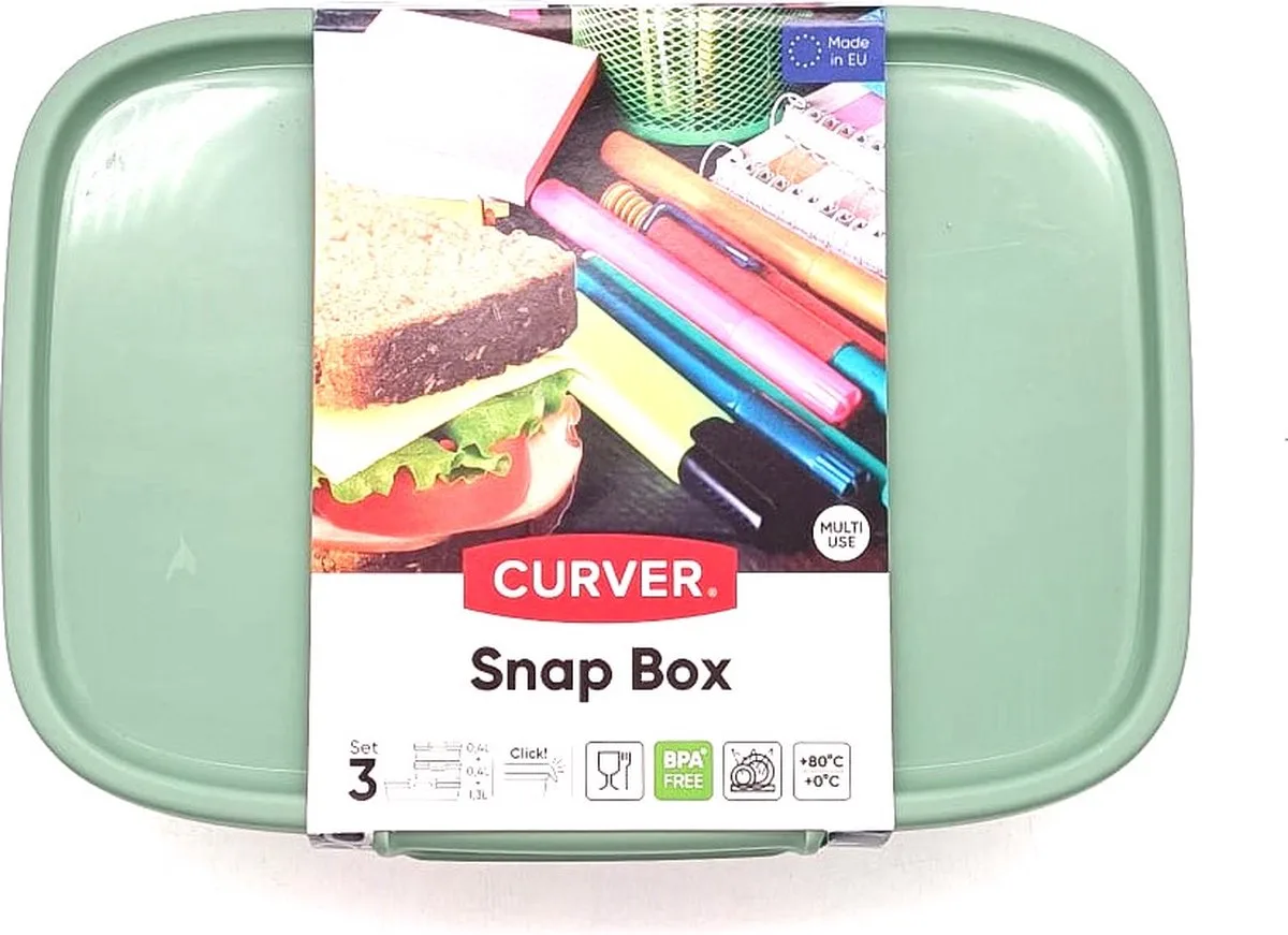 Snap Box - Lunchbox - Broodtrommel - 3-delig van Curver in Groen – productfoto