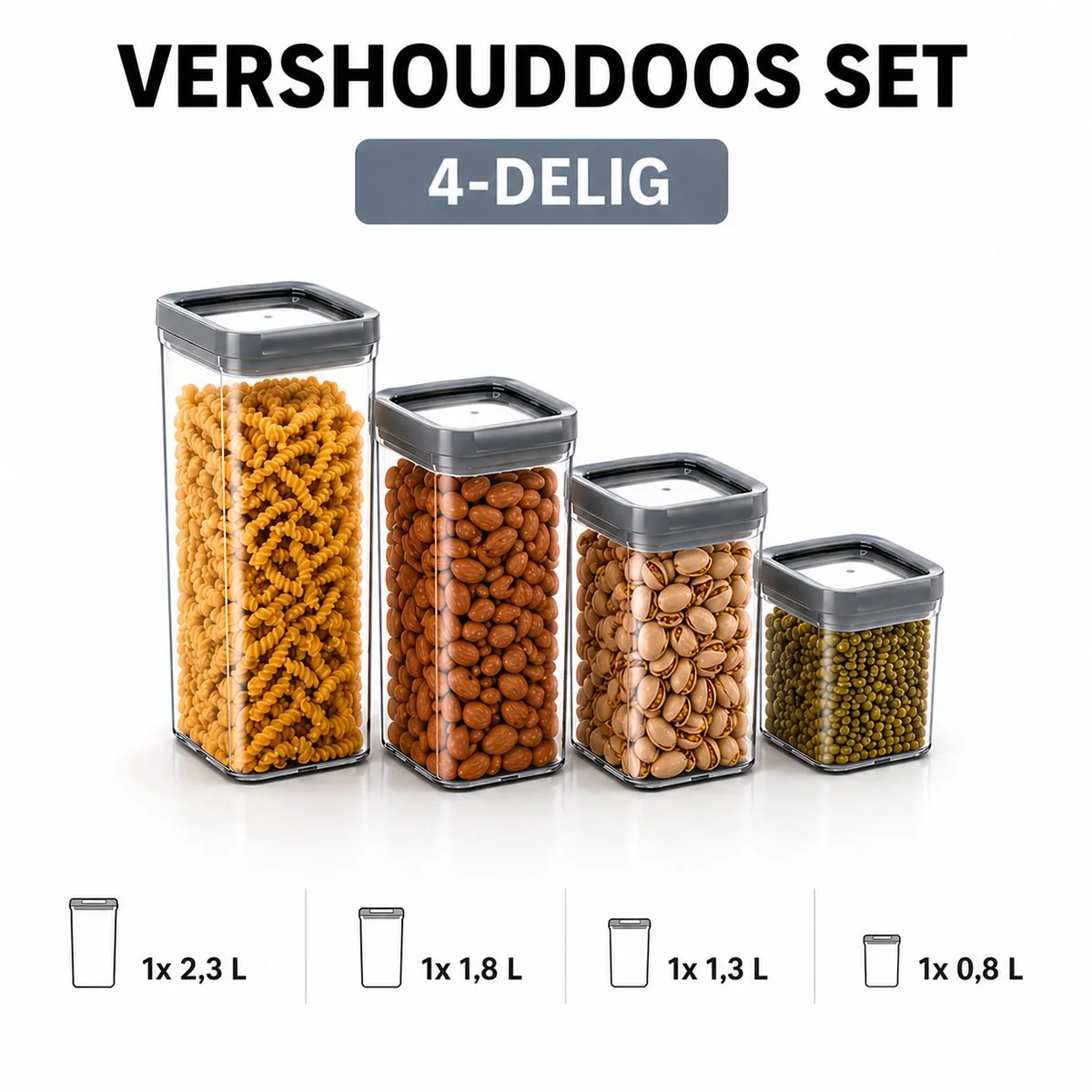 Vershouddoos SET - 1x 0,8L + 1x 1,3L + 1x 1,8L + 1x 2,3L - Dry Food Storage SET de Curver en Transparent – photo produit