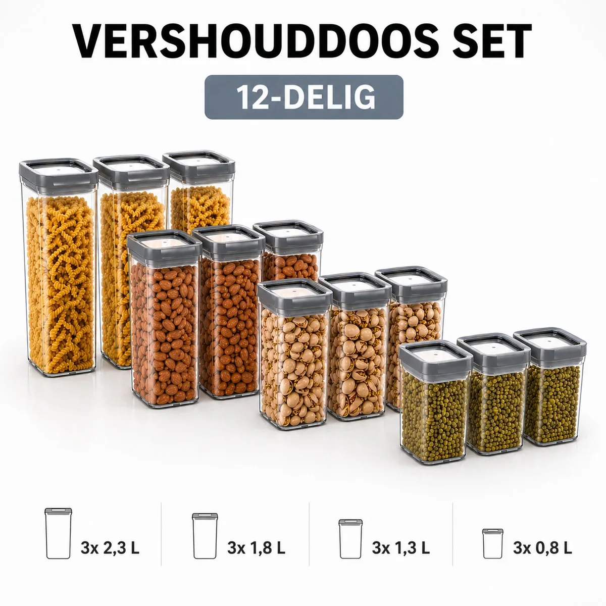 Vershouddoos SET van 12 Stuks - 3x 0,8 L + 3x 1,3 L + 3x 1,8 L + 3x 2,3 L fra Curver i Gennemsigtig – produktbillede