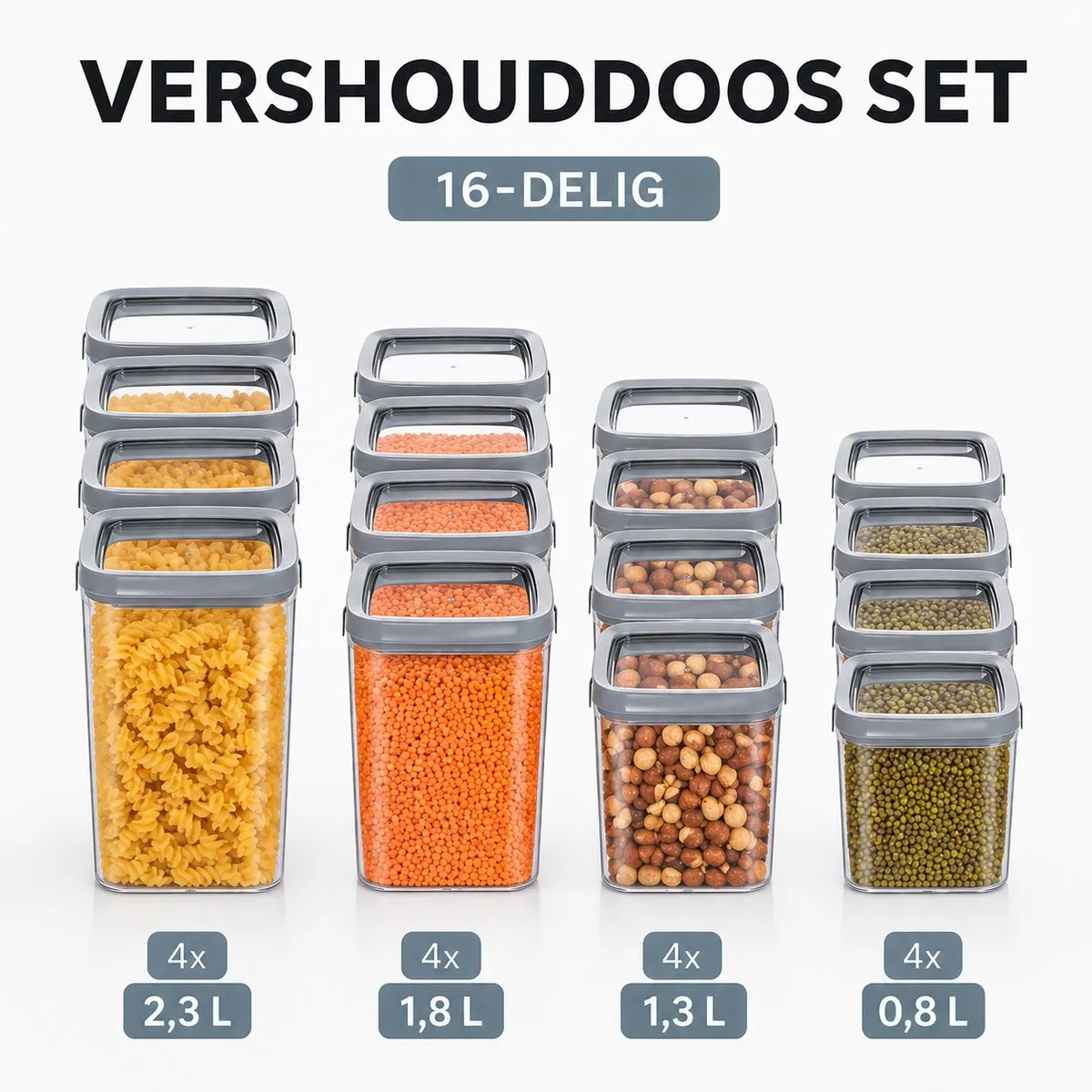 Vershouddoos SET van 16 Stuks - 4x 0,8 L + 4x 1,3 L + 4x 1,8 L + 4x 2,3 L fra Curver i Gennemsigtig – produktbillede
